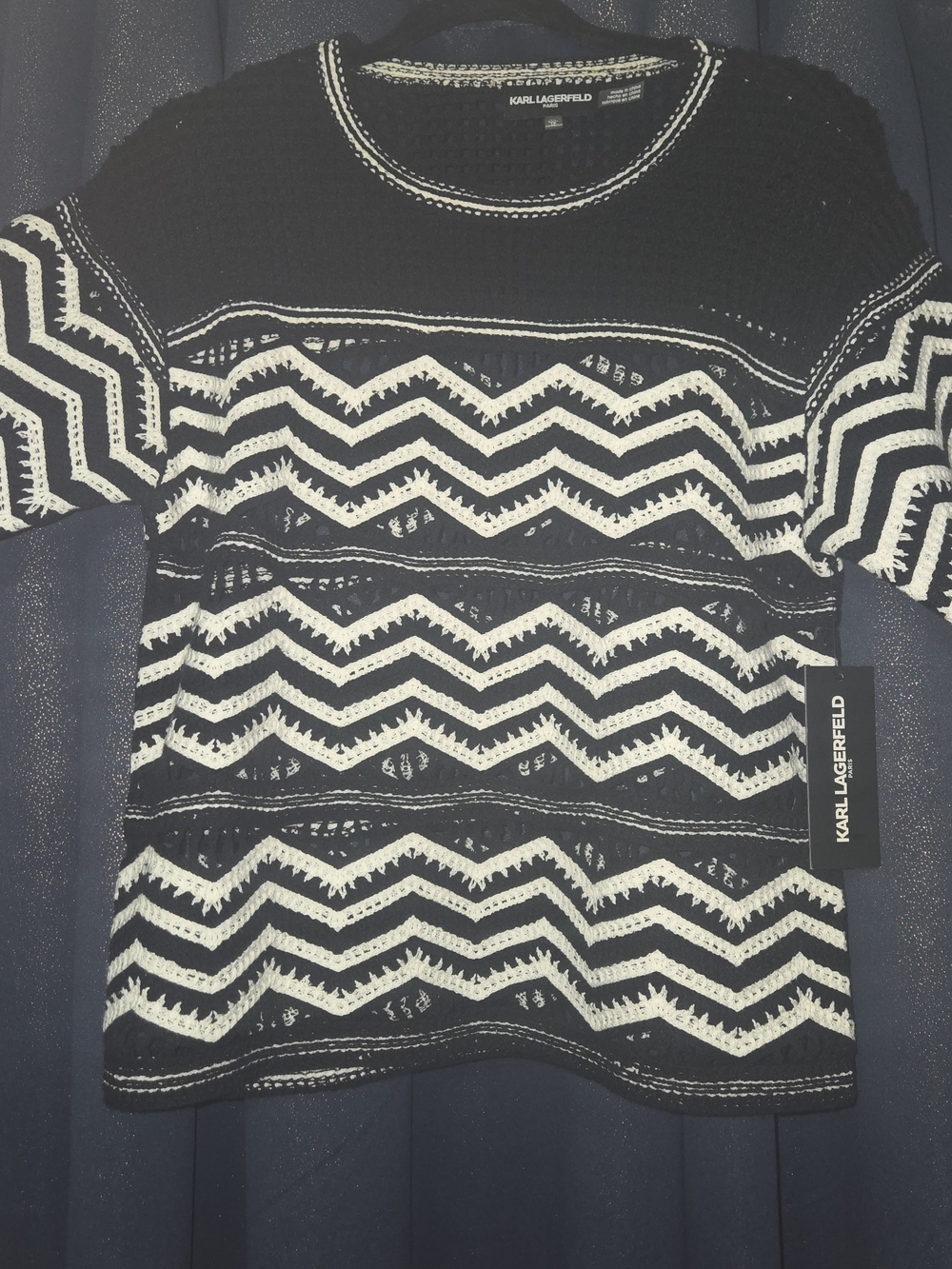 Karl Lagerfeld Black and White Chevron Knit Tee